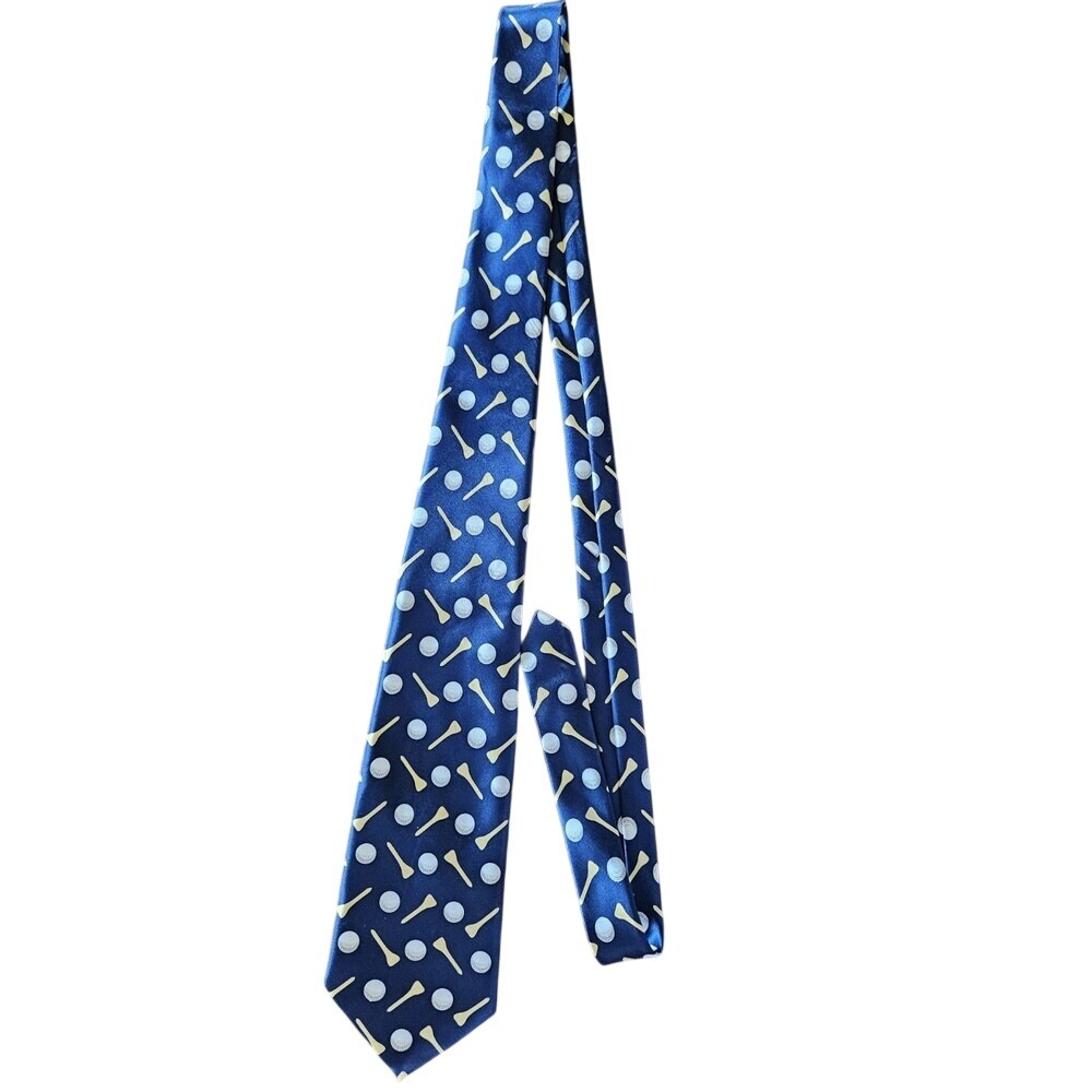 Vintage Golf‎ Balls & Tees Silk Like Necktie - Navy Novelty Golfer Gift - EUC